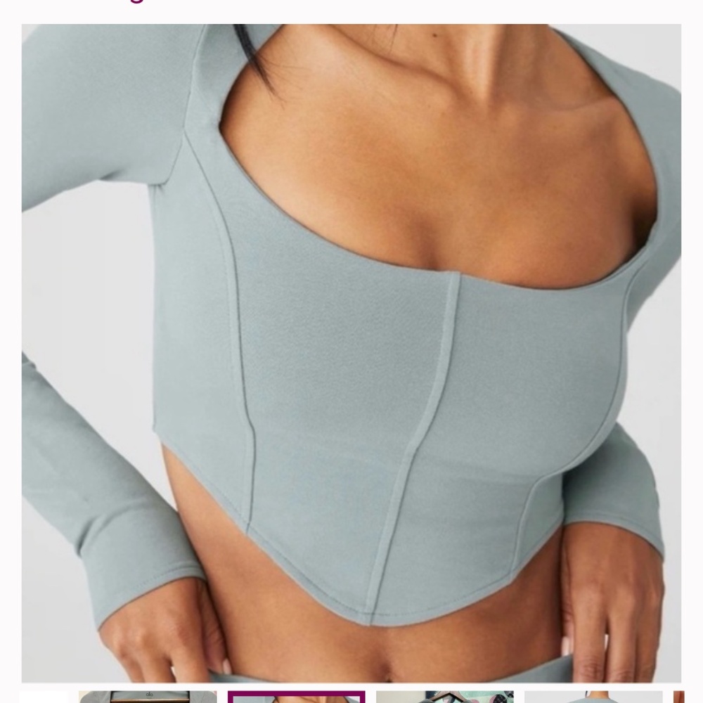 Alo Soft Sculpt Corset Detail long sleeve top Cosmic Grey Bluish Grey Small